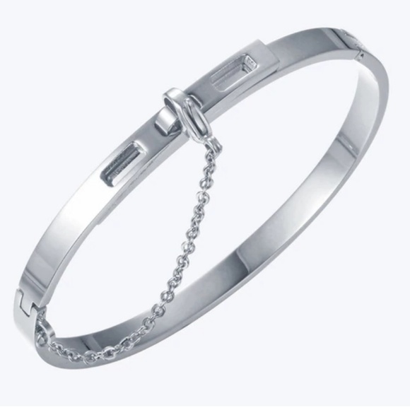 Bangle Chain Bracelet Minimalist Rhodium Plated - Picture 2 of 7